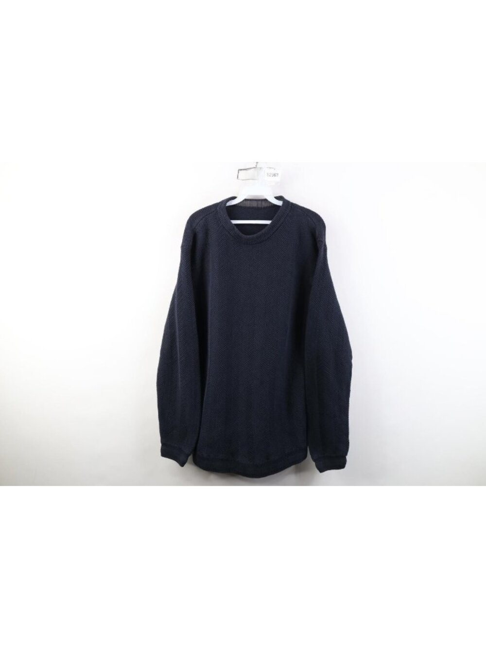 Vintage 90s Streetwear Mens Large Faded Cotton Herringbone Knit Crewneck Sweater